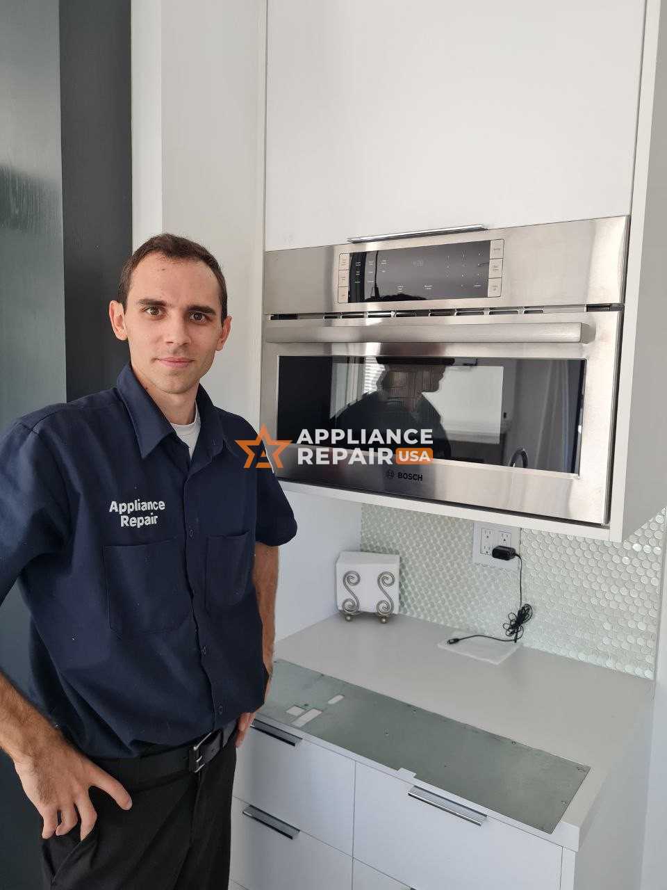 Business owner and operator is preparing to fix microwave